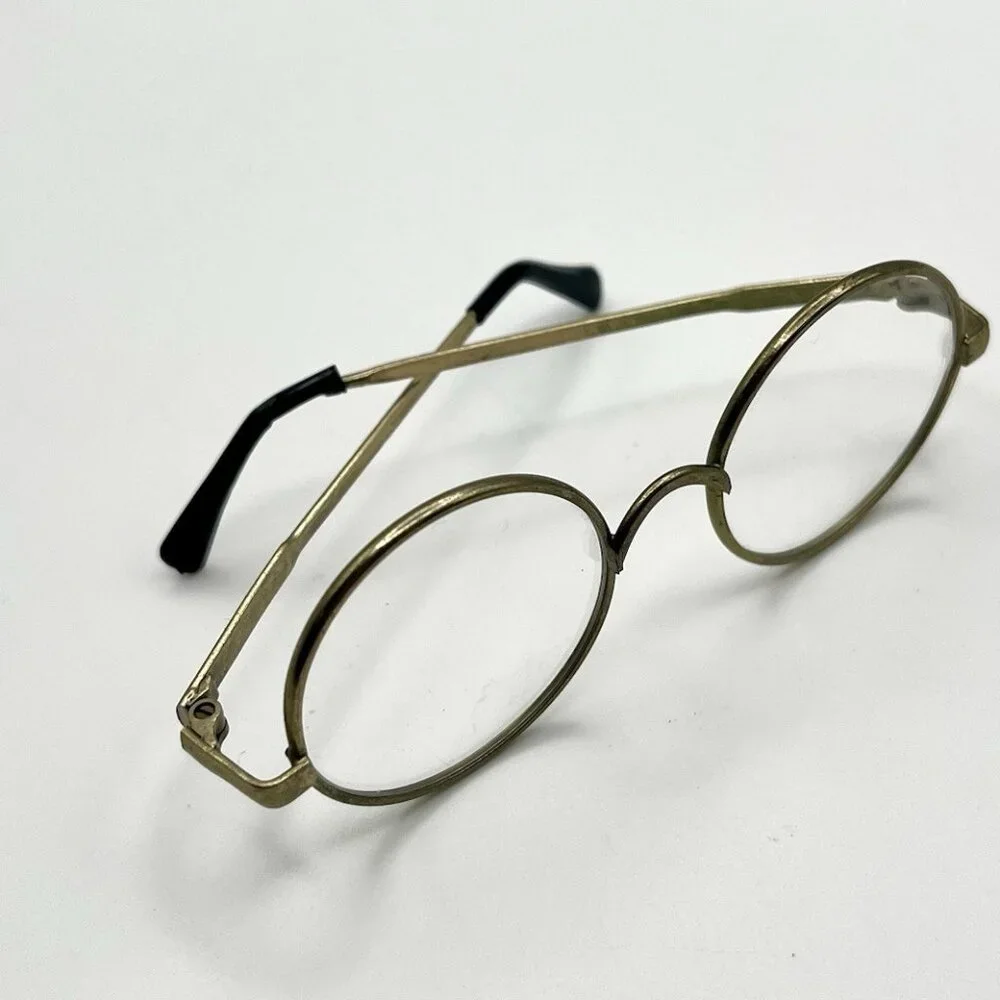 Vintage 70s Brass Round Eyeglasses Retro Wire Frame Toy Doll Kids Costume